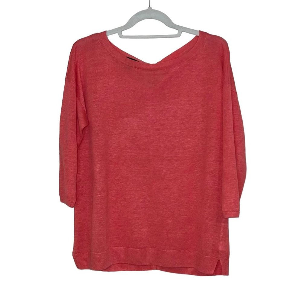 Talbots Petites - Women's M 100% Linen Pink Lightweight Sweater Tie Back